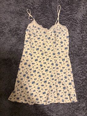 Victoria's Secret Cream Slip Dress with Blue Floral Lace